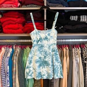 Forever 21 white/blue tie dye tie back cut out sleeveless dress size S